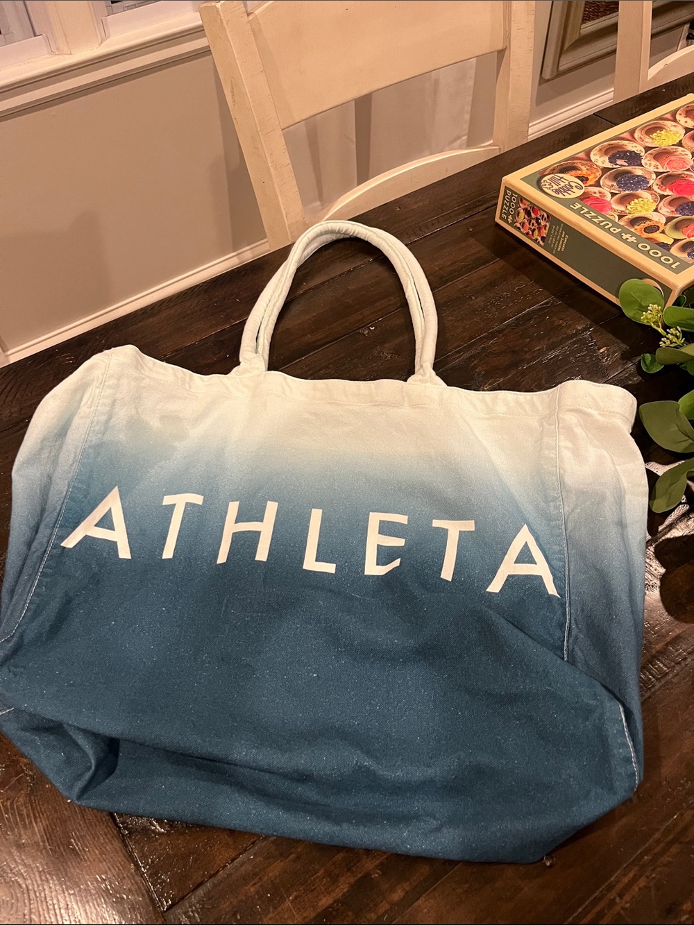 Athleta Ombre Canvas Tote in Blue and White Gradient